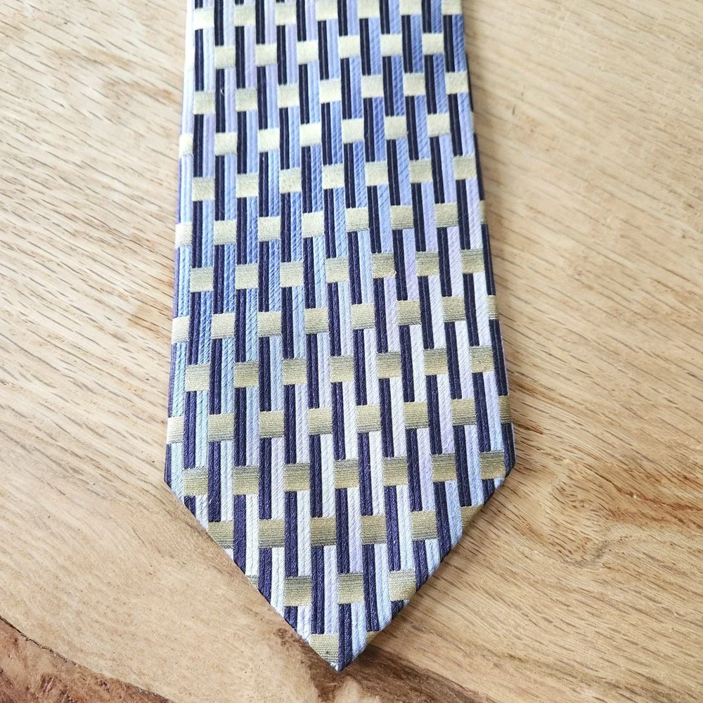 ROBERTO VILLINI Collezione Men Silk Tie Purple Yellow Ombre Striped‎ Metallic